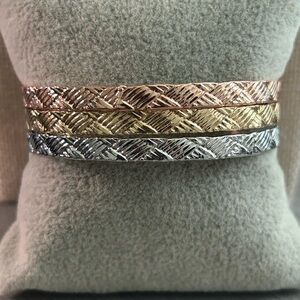 Tri-Tone Textured Bangle Set - Rose Gold, Gold & Silver| NWOT